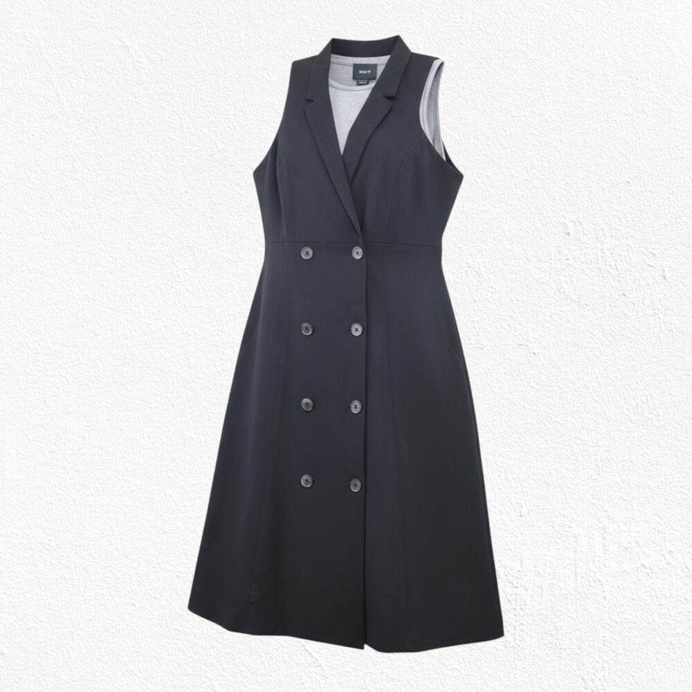 Maeve Anthropologie Gray Black Mixed Media Double Breasted Trench Dress Size 4